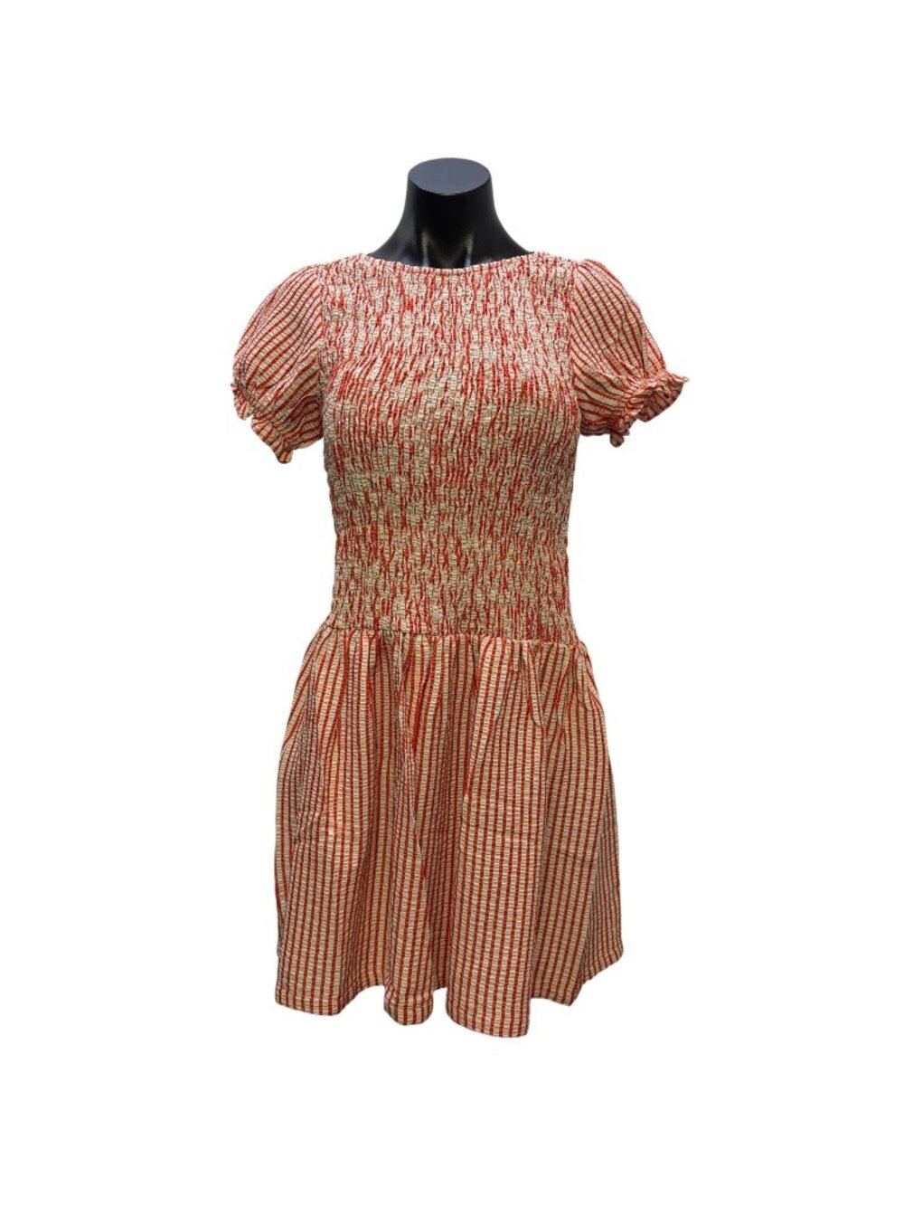 Maeve Anthropologie Smocked Red & White Striped Dress S